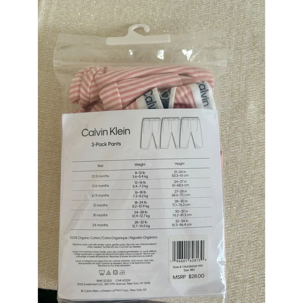 Calvin Klein Kids 18‎ month 3-Pack Organic Cotton Pink Striped Pants NEW
